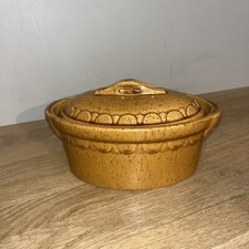 Petite Terrine À Pâté En Terre Cuite Vernissée Jaune Mouchetée 