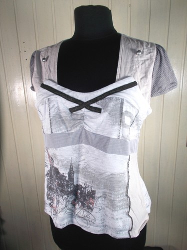 Shirt matiere beige gris - t-shirt, bi-matiere
