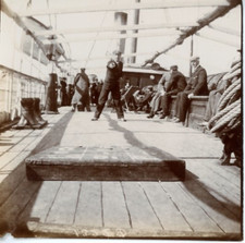 A bord, jeu du palet  Vintage silver Print Tirage argentique  9x9  Circa 1