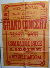 Affiche originale - LADON (45) - Concert Salle du Tivoli - Combat de Boxe - 1920
