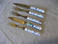 Lot d'ancien couverts XIXeme Autriche Vienne ? Porcelaine et vermeil je pense