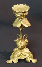 C 1900 art nouveau élégant bougeoir flambeau bronze doré 21cm750g capucine fleur