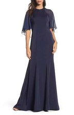 LA FEMME Cape Illusion Gown