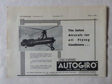 4/1938 PUB CIERVA AUTOGIRO G-ACWR AUTOGYRE GYROPLANE ORIGINAL AD