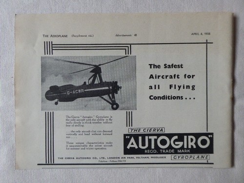 1938 pub cierva autogiro - 4/1938,