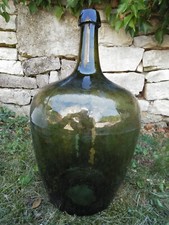 Grande bonbonne oignon 18/19e vin goutte schnaps VERRE soufflé kaki &éclat col&