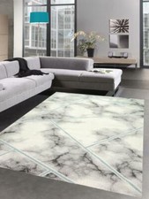 Tapis Design en Marbre Salon Couloir  bleu gris crème - Entretien facile