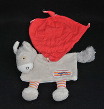 Doudou âne cheval plat gris AJENA mouchoir rouge jambes rayées TTBE