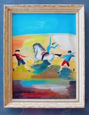 Ancien tableau Scène CHEVAL BLANC acrobatie équestre - peinture Hubert AGOSTINI