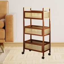 Chariot Utilitaire Roulant En Bois à 3 Niveaux Avec Paniers, Peu Encombrant,