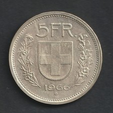 5 Francs Argent, SUISSE 1966, TETE de BERGER, BLASON, 15.01 G, Ø 31.5, SUP, KM40