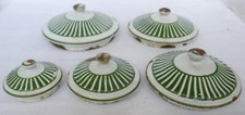 LOT de 5 COUVERCLES de BOITES à EPICES EMAILLEES anciennes 1900/20 blanc et vert