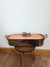 Poissonnière professionnelle en cuivre étamée poignée poisson en laiton