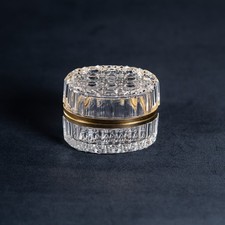 Antique French Crystal Cut Glass Round Box Trinket Jewelry Diamond Cut