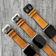 Pour Apple Montre Ultra Séries 1 - 9 Qualité Orange Cuir / Fkm Caoutchouc Bande