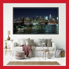 TOILE AFFICHE POSTER PHOTO PONT BROOKLYN VUE DE NUIT NEW YORK SKYLINE MANHATTAN
