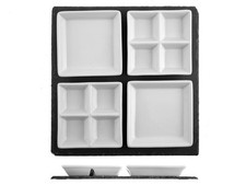 H&h Plateau En Ardoise 30x30cm Avec 4 Coupes En Porcelaine Carrée