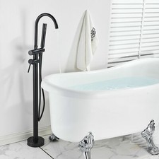 Noir Robinet de Baignoire sur Pied Mitigeur de Douche Au Sol avec Douchette Main