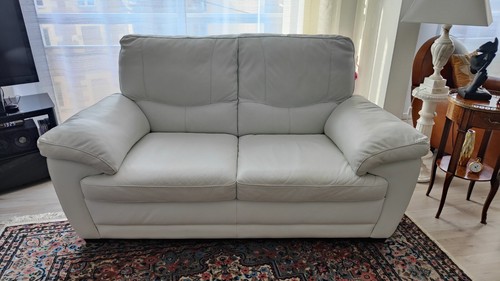 Canape cuir blanc - cuir, 2