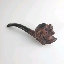 Pipe Houka Fourreau Sculpté Tête Chien Très Vieille Racine Bruyère Vintage Rare 