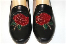 ZARA BASIC Ballerines Cuir Noir Motifs Roses Rouges Velours T 39 TTBE