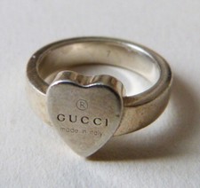 Bague anneau en argent massif GUCCI décor coeur silver ring
