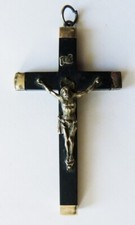 Croix pendentif en argent massif + bois Bijou ancien 19e siècle  silver cross