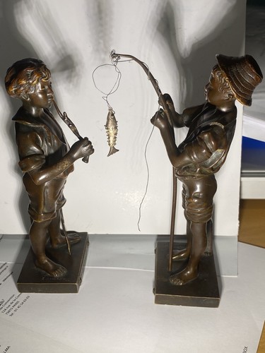 Paire enfants bronze signée - paire,