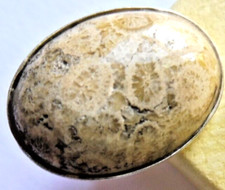 Bague en Fossile naturel 26 x 19 mm- réglable 52-56- Argent massif