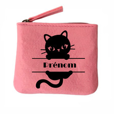 Porte monnaie rose motif chat prenom personnalisable