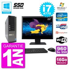 PC Dell 7020 SFF Ecran 22" Intel i7-4770 RAM 16Go SSD 960Go Graveur DVD Wifi W7