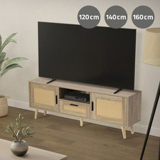 Meuble TV bas buffet commode support télévision en bois massif beige au choix
