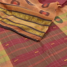 Tissu vintage sanscrit rouge et marron Ikat tissé main sari pur coton sari 5 ...