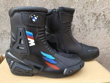 Bottes Moto Homme BMW en Cuir Véritable Course Racing Antidérapantes Renforcées