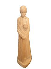 statuette  artisanale en bois sculpté Vierge à l'enfant signé JEAN artisanat