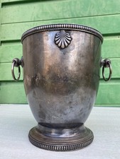 Ancien seau à champagne Art Deco métal argenté décor coquille