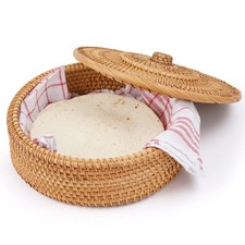- Panier chauffe-tortilla de 26 cm en rotin avec serviette 100% coton.