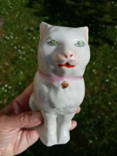 Ancienne tirelire à casser en porcelaine, forme chat, hauteur 14 cm