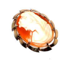 Broche Vintage En Camée Ovale Large En Or Jaune 9 Carats Pour Femmes