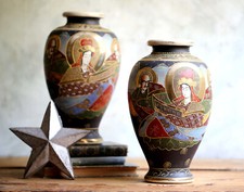 Pair of Antique Maji Satsuma Ware Vases Large Porcelain Ikebana Urns