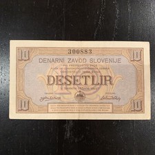 SLOVENIA BANKNOTE - 10 LIR - 1944 - FREE SHIPPING