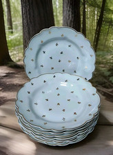 8 Assiettes Creuses Porcelaine Limoges Blanche Et Fleurs Or