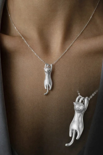 Pendentif chat argent - pendentif, en