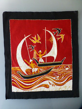 BATIK SRI LANKA CEYLON FISHERMEN BOAT SEA WALL ART DECOR