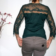 Jus d’Orange – Haut manches longues – Dentelles – Vert sapin - Femme 36 TBE