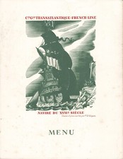 VIEUX PAPIER MENU CIE TRANSATLANTIQUE PAQUEBOT S.S DE FRANCE 1948 DEJEUNER