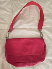 LONGCHAMP Sac pochette rectangulaire en cuir rose bonbon vintage des années 90
