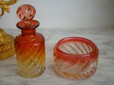 FLACON XIX CRISTAL DE BACCARAT MODELE BAMBOU TORS 12.5 CM + BAS DE POT POUDRIER