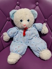 Doudou Ours Bleu Blanc Vintage