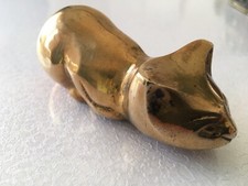 Chat Bronze Doré Statuette , Matou À L’affût , Design Art Déco